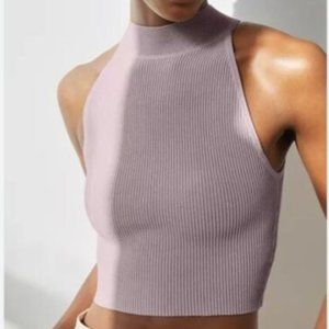 New Aritzia Babaton Sculpt Knit Halter Neck Sweater Cropped Mauve Large Tank